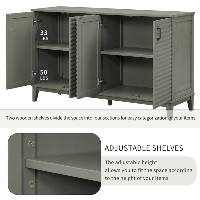 60"L 4-Door Sideboard Buffet with Adjustable Shelves