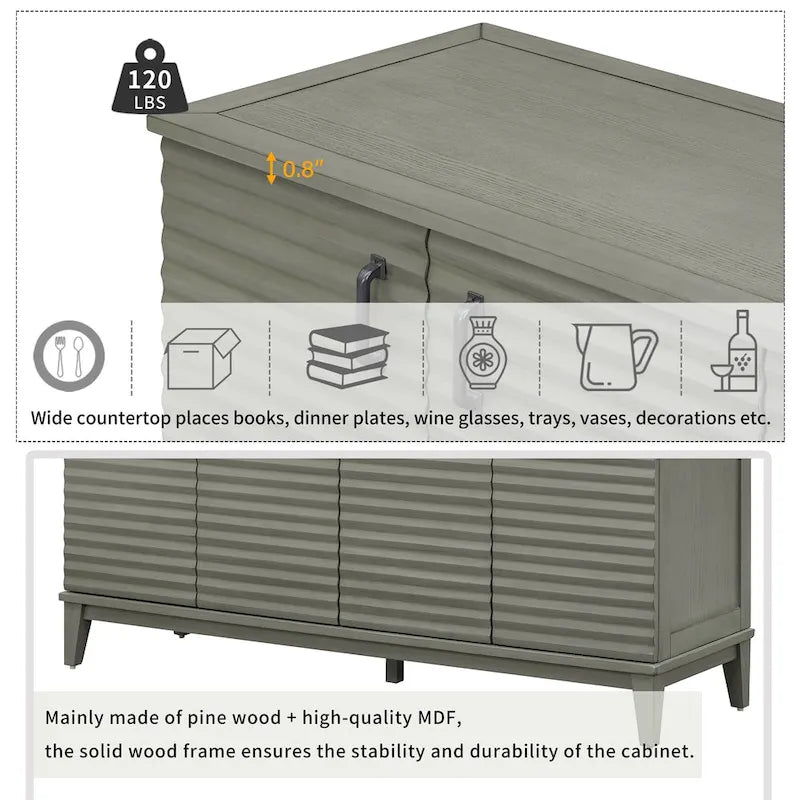 60"L 4-Door Sideboard Buffet with Adjustable Shelves
