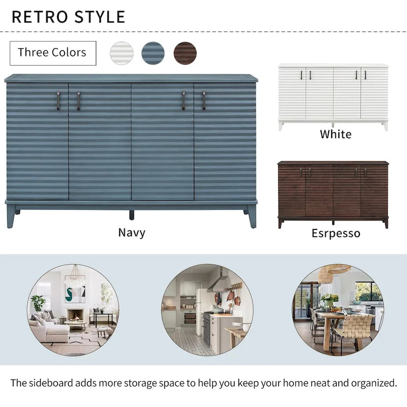 60"L 4-Door Sideboard Buffet with Adjustable Shelves