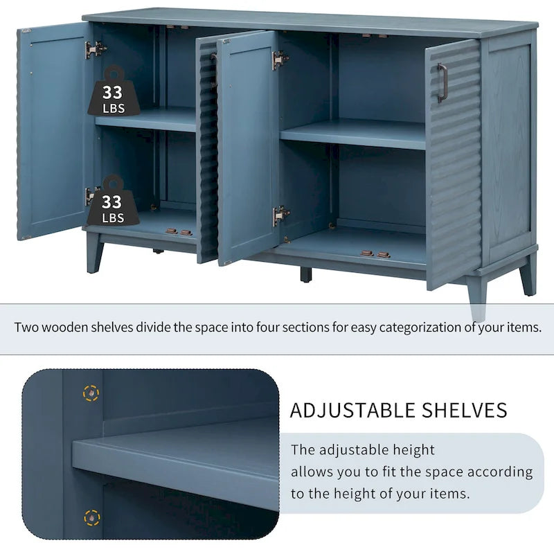 60"L 4-Door Sideboard Buffet with Adjustable Shelves