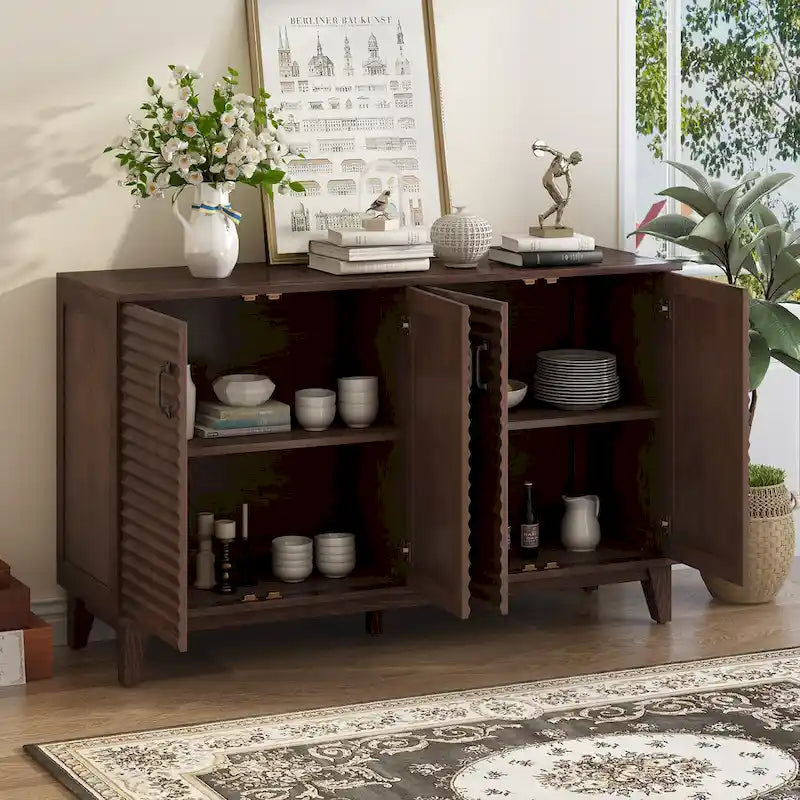 60"L 4-Door Sideboard Buffet with Adjustable Shelves