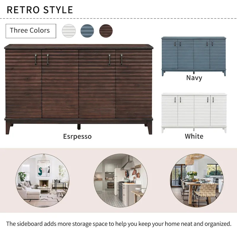 60"L 4-Door Sideboard Buffet with Adjustable Shelves