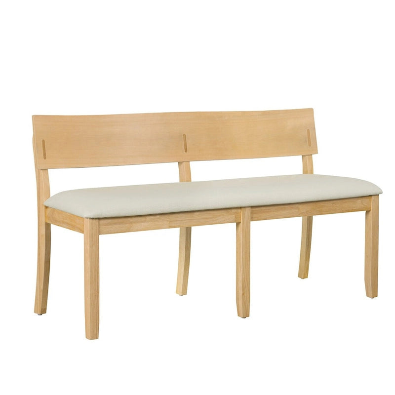 Celi 53 Inch Dining Bench, Cream Fabric Seat, Natural Brown Wood Frame