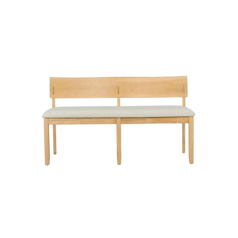 Celi 53 Inch Dining Bench, Cream Fabric Seat, Natural Brown Wood Frame