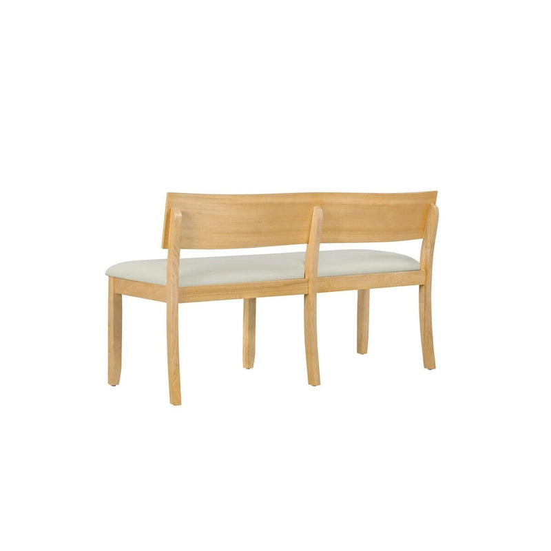 Celi 53 Inch Dining Bench, Cream Fabric Seat, Natural Brown Wood Frame