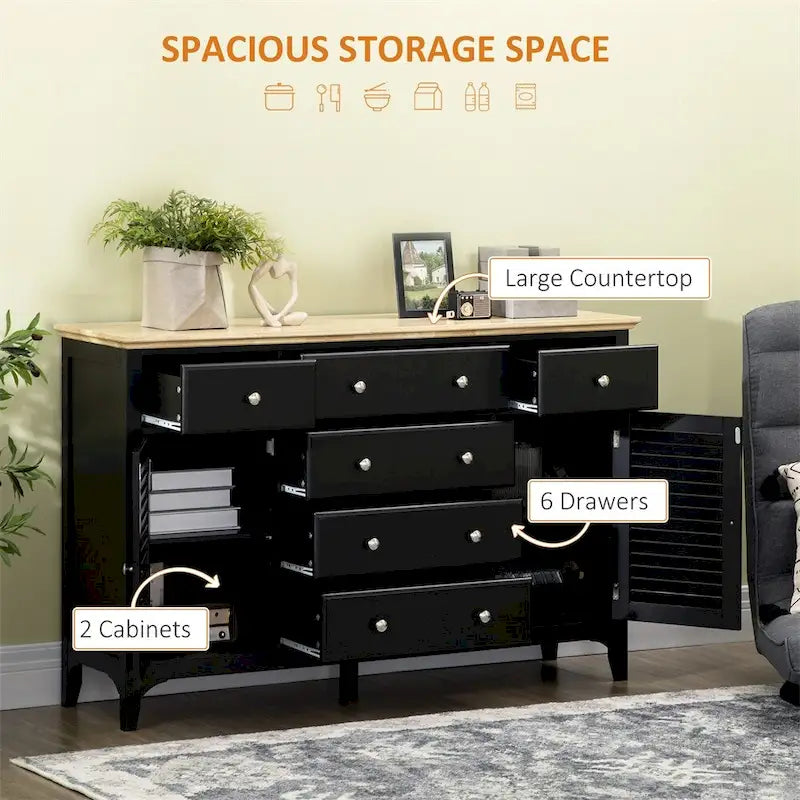 55"W Wood Sideboard Buffet Cabinet with Drawers