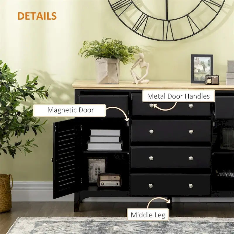 55"W Wood Sideboard Buffet Cabinet with Drawers