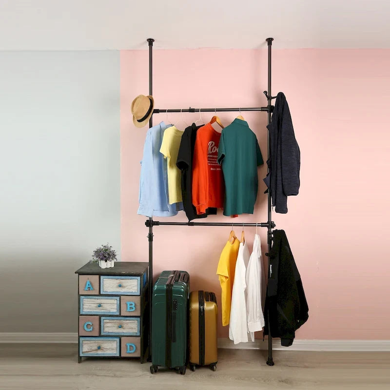Telescopic Garment Rack, Movable DIY By Hand No Damage to Wall Ceiling Hanging Rail