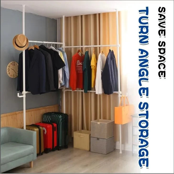 Telescopic Garment Rack, Movable DIY By Hand No Damage to Wall Ceiling Hanging Rail