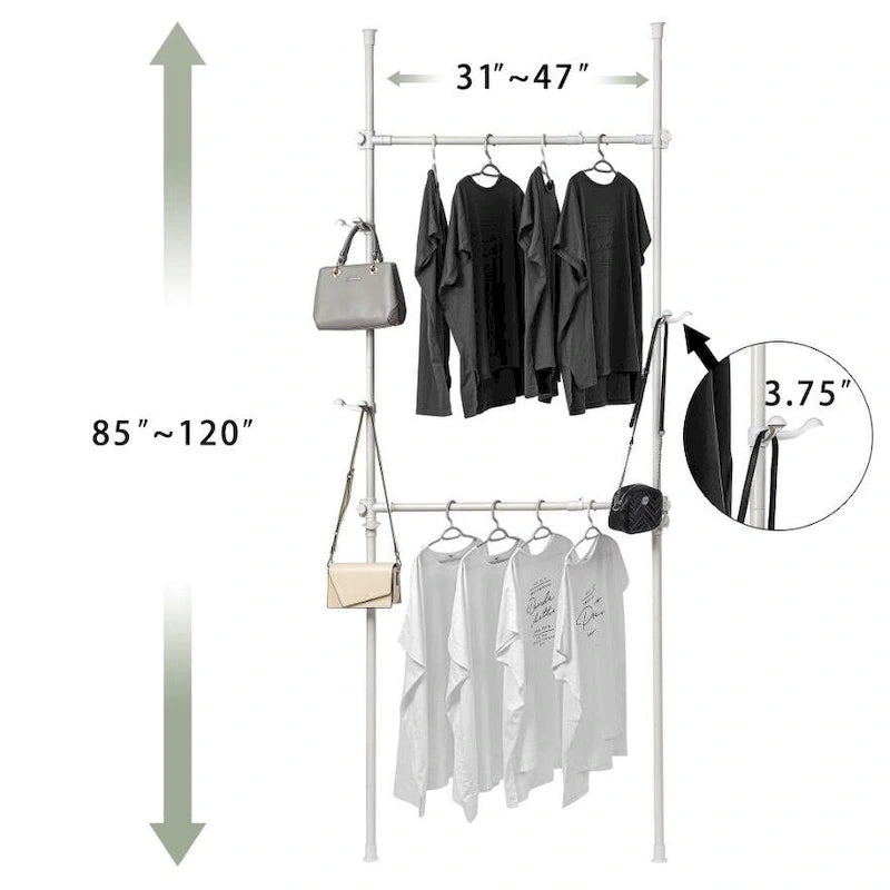 Telescopic Garment Rack with Two Bars, 176 lb Capacity