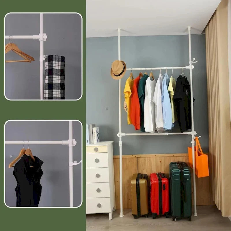 Telescopic Garment Rack, Movable DIY By Hand No Damage to Wall Ceiling Hanging Rail