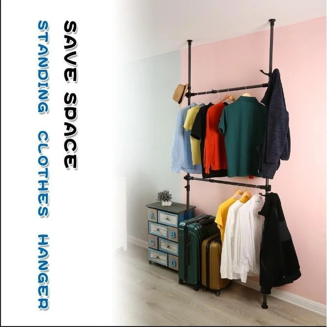 Telescopic Garment Rack with Two Bars, 176 lb Capacity