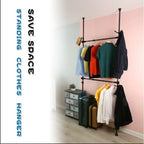 Telescopic Garment Rack with Two Bars, 176 lb Capacity
