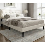Modern Bed Frame with Velvet Button Tufted Headboard