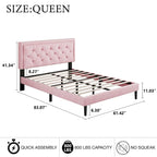 Modern Bed Frame with Velvet Button Tufted Headboard