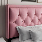 Modern Bed Frame with Velvet Button Tufted Headboard