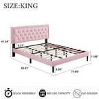 Modern Bed Frame with Velvet Button Tufted Headboard