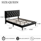Modern Bed Frame with Velvet Button Tufted Headboard
